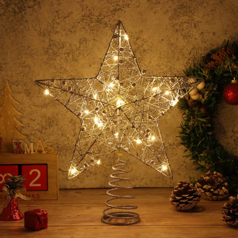 Toyvian Christmas Tree Topper Star,Christmas Decorations Lighted Wire Xmas Tree
