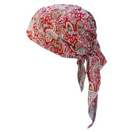 Cool4 A02 Summer XL Head Scarf Beach Scarf Bandana Beanie Hat Chemo Cap, Red with white camel coloured paisley pattern