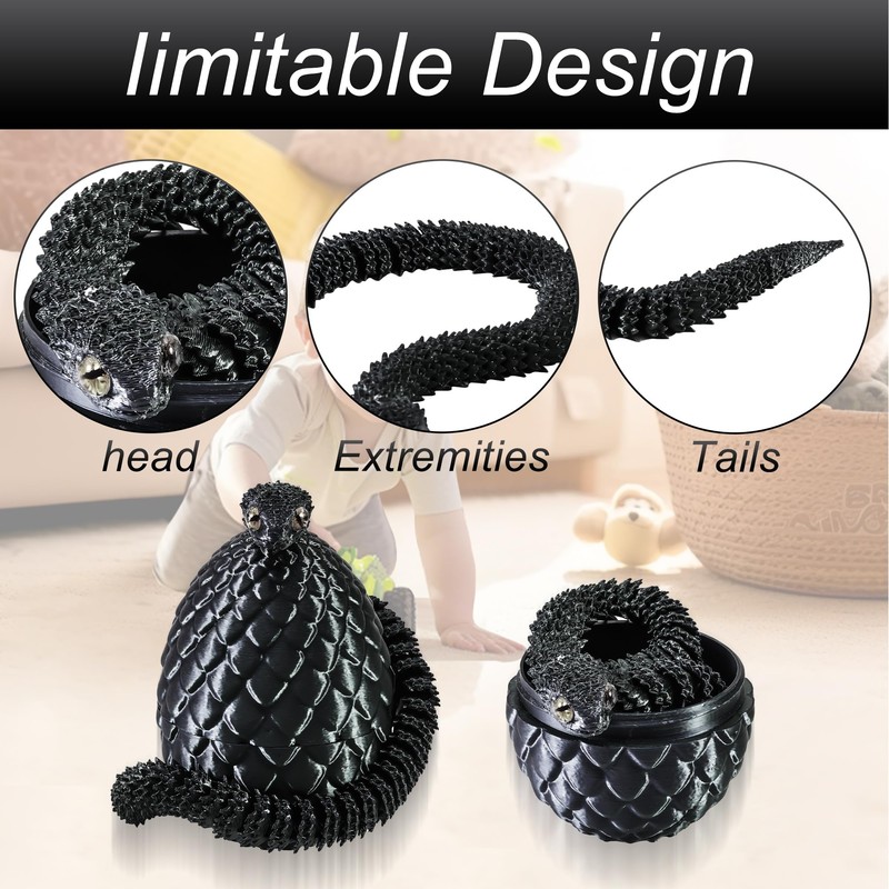 Joycabin 3D Printed Snake Toy, Easter 3D Printed Dragon Egg