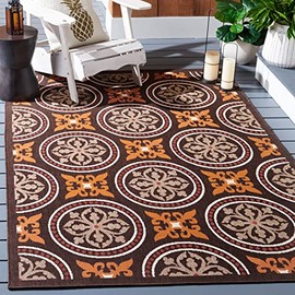 SAFAVIEH Veranda Collection Accent Rug - 4' x 5'7", Chocolate & Terracotta, Modern Design, Non-Shedding & Easy Care, Indoor/Outdoor & Washable-Ideal for Patio, Backyard, Mudroom (VER030-0325)