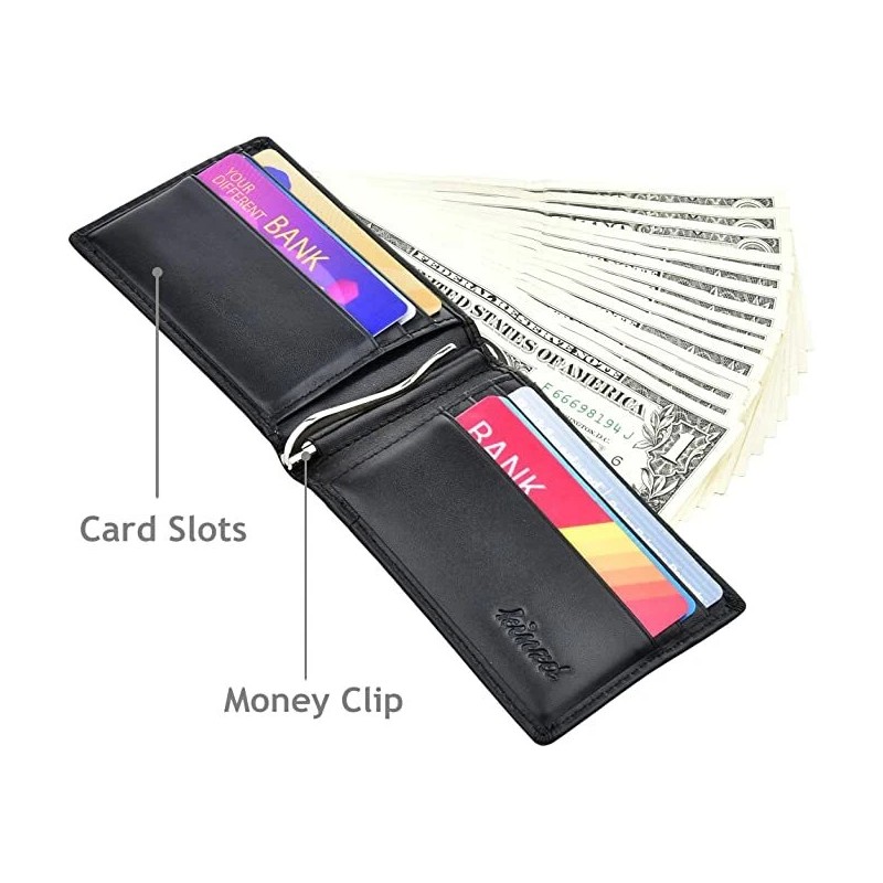 Kinzd Mens Slim Leather Front Pocket Wallet RFID Money Clip