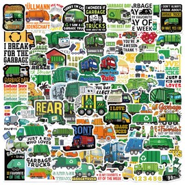 Leisitator 100 PCS Garbage Truck Stickers for Kids, Cute Trash Truck Stickers Pack Waterproof Vinyl Stickers for Water Bottle, Laptop, Skateboard