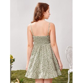 COZYEASE Girls' Floral Print Ruched Bust Ruffle Hem Sleeveless High Waist Cami Dress Boho Short Dresses Multicolor 12-13Y