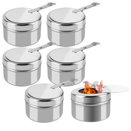 Pack of 6 Fuel Paste Containers with Bayonet Closure, Portable Fondue Burner, Stainless Steel Paste Burner, Mini Alcohol Cooker, Stainless Steel Burner Holder, Container for Fondue Food Warmer or