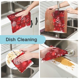 Merry Christmas Jingle Bells Red Dish Towel Cleaning Cloth Winter Snowflake Happy New Year Kitchen Bath Hand Towels 11x11 IN Super Absorbent Lint Free Tea Car Soft Towel Kitchen Accessories Set of 6