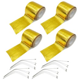 ESNET SN-226-T Gold Tape General Purpose Thermal Insulation Heat Resistant Solid Color Up To 350 Degrees With Tie Wrap Intake Pipe Heat Reflectivity Engine Muffler Dress Up Heat Shield (66.6 ft (20 m)