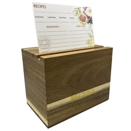 CHOUYUHE Acacia Wood Recipe Box Set - 100 4x6 Recipe Cards, 6 Dividers | Rustic Kitchen Organizer with Lid for Cooking Lovers, Perfect Housewarming/Wedding Gift