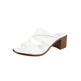 ITALIAN Shoemakers Coletty Dressy Comfortable Womens Low Block Heel Sandal Open Toe Supportive Arch Comfort, White, 6