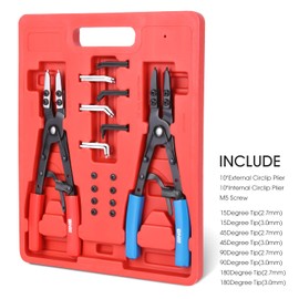 DNA MOTORING 2pc 10 in Heavy Duty Multi Angle Internal External Spring Ratchet Circlip Plier for Ring Remover Retaining Snap Ring Plier Set, W/Case, Tools-00533