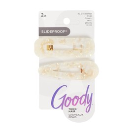 Goody SlideProof Resin Hinge Hair Clip Set, 2 Ct, XL-sized Printed Cream Clips for Styling, Quick & Easy Creaseless Styling, Accessories for Women & Men, For Medium to Thick Hair