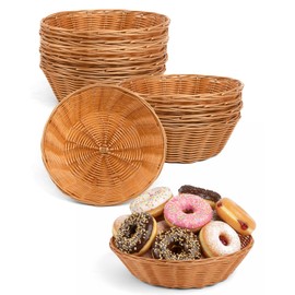 Woven Bread Baskets, 14 Pack Plastic Round Baskets for Serving, Food Storage Baskets for Fruits, Vegetables, Snacks, Small Woven Baskets for Gifts, Decorative Storage & Kitchen Organization