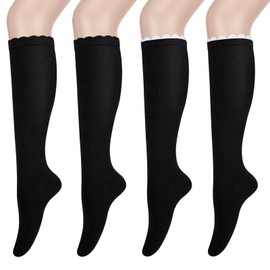 Beaulov 4 Pairs Women's Knee Socks Bubble Opening Long Socks for Girls, black, One size fits all