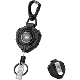 Retractable Keychain with Belt Clip, Heavy Duty Carabiner Badge Holder, Tactical ID Badge Reel with 32” Steel Retractable Cord, 10 OZ with Badge Strap and Key Ring（Black） (1 Pack)