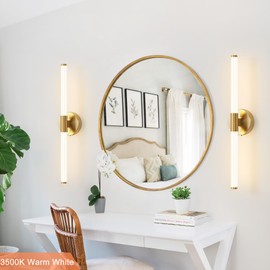Gold Wall Sconces Set of Two, 5CCT LED Bathroom Light Fixtures Over Mirror, 360° Full Lighting 23 inch Vanity Light Bar Modern Wall Sconce for Bathroom Bedroom Living Room