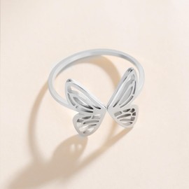 Dreamtimes Open Adjustable Butterfly Ring Stainless Steel Gold Colour Women Aesthetic Finger Rings Kpop Fashion Wedding Jewellery Gift, Stainless Steel