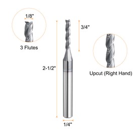sourcing map 3pcs Spiral Router Bit 1/8" Cut Dia 3 Flutes Up Cut AITiN Coated End Mill Bits Milling Cutter for Wood Carving (1/4" Shank 3/4" Cut Length 2-1/2" Long 30 Degree Helix HRC44-46)