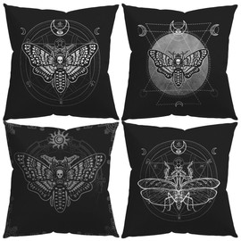 Knibeo Mystical Moth Dead Head Gothic Pillow Covers 18x18 Set of 4, Moth Decor, Witchy Witch Throw Pillow Covers, Goth Home Decor Aesthetic, Goth Gifts for Women
