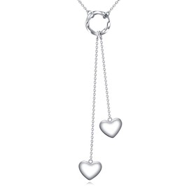 AINFQY Y Necklace for Women 925 Sterling Silver Heart Tassel Lariat Pendant Necklace Minimalist Jewelry Gift