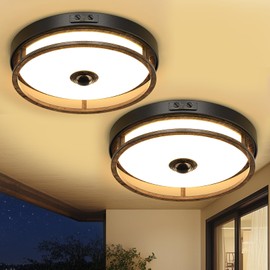 OYKYOHEI Motion Sensor Outdoor Ceiling Light, 2 Pack Outdoor Flush Mount LED Farmhouse Ceiling Light Fixtures, 12" Dusk to Dawn Porch Lights for Ceiling, Rustic Ceiling Lamp for Entryway, Garage
