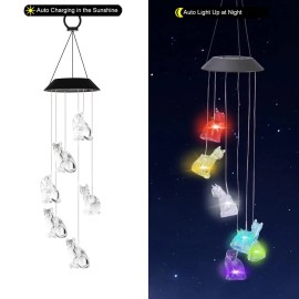 UN Cat Colorful Hanging Solar Led Wind Chimes Waterproo-f Wind Chimes Memorial Gift