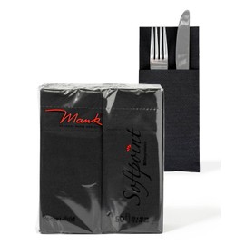 Mank Cutlery Napkins Made of Softpoint Pub Cutlery Pockets 40 x 33 cm 1/8 Fold Folded Napkins with Cutlery Slot for Catering and Celebrations Pack of 50 (Black)