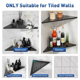 2 Pack Recessed Corner Shower Shelves,10" Slot Design Shower Caddy for Tiled Wall,304 Stainless Steel Shower Shelf for Bathroom Organizer,Rustproof,Waterproof, Matte Black,Triangular (Cross)