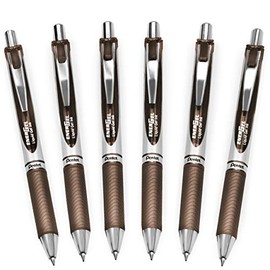 Pentel EnerGel XM BL77 - Retractable Liquid Gel Pen - 0.7mm - 54% Recycled - Sepia - Pack of 6