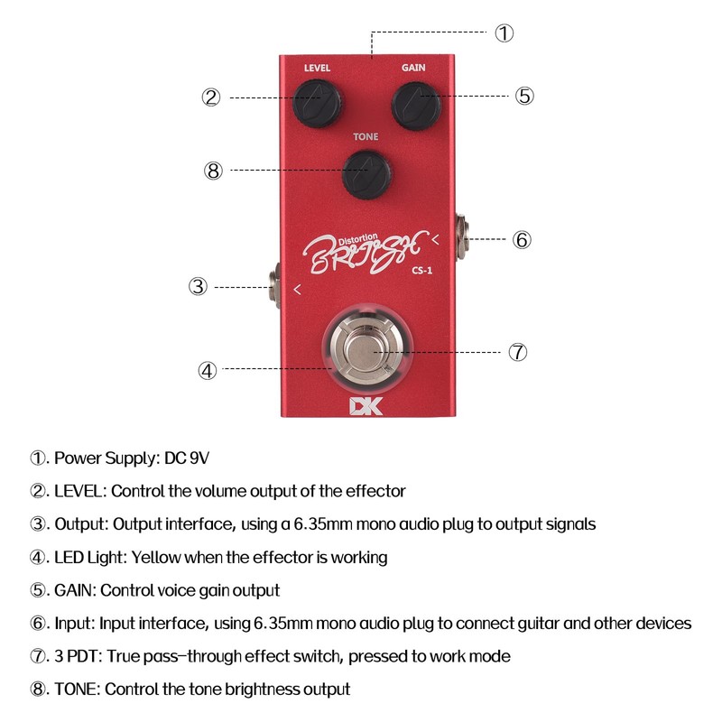 xinyee Classic Distortion Pedal Electric Guitar Effects Pedal True Bypass