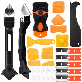 Pickmesh 33 Pcs Silicone Caulking Tool Kit Set 3 in 1 Caulk Remover & Grout Removal Tool with Pads 2 in 1 Razor Blade Scraper with Blades Sealant Finishing Tools for Kitchen Bathroom Sink Window Floor