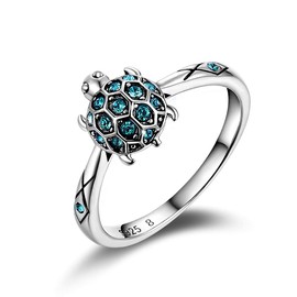 Turtle Shape 925 Sterling Silver Ring for Wedding Engagement Zircon for Women Girls Size 5-8 (8)