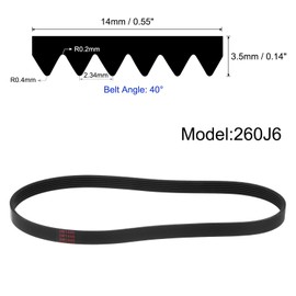 sourcing map 260J6 Rubber Poly V Belt, 6 Ribs PJ V-Ribbed Belt 660mm Length x 14mm Width x 3.5mm Thick, Industrial Transmission Drive Belt