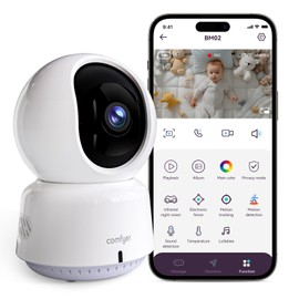 Comfyer Baby Monitor WiFi IP Camera, Swivelling Surveillance Camera Indoor with Two-Way Audio, 4-Split Screen, Motion Tracking, IR Night Vision, Lullabies for Baby, Pet, Dogs