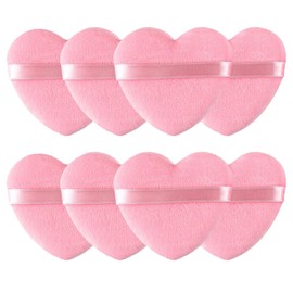 8 Pieces Heart Shape Powder Puffs Face Cosmetic Powder Puff Washable Reusable Soft Plush Powder Sponge Makeup Foundation Sponge for Face Body Loose Powder Wet Dry Makeup Tool, Pink