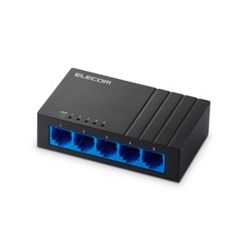 Elecom EHC-LG05P-B Gigabit Switching Hub, 5 Ports, AC Power, Silent Fanless, Black