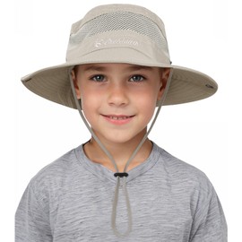 Kids Sun hat for Girls Boys Outdoor Breathable Sun Protection UPF 50+ Cap Wide Brim Summer Beach bucket hat Toddler Baby Kids Safari Fishing Hat Light Beige 5-13 T