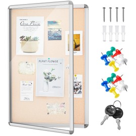Geetery Enclosed Fabric Bulletin Board Tamperproof Lockable Noticeboard Fabric&Aluminium Frame Display Cases Wall-Mounted Display Case for School, Office - Secure,Durable Design(36 x 48 Inch,Beige)