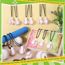 Ferreve 12 Pcs LED Ball Necklaces Basketball Football Baseball Party Light up Necklaces Glow Pendant Sports Party Favors Costume for Adult Sports Themed Party Gift (Baseball)