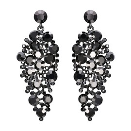 Flyonce Bridal Wedding Earrings for Brides Bridesmaid, Sparkly Rhinestone Drop Dangle Chandelier Earrings for Women Charcoal Grey