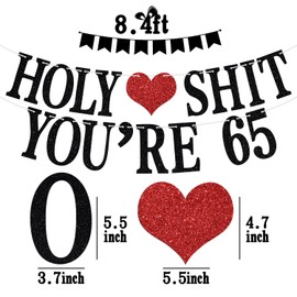 Holy You're 65 Banner - Funny Happy 65th Birthday Bunting Sign, Cheers to 65 Years, 65 Years Old Birthday/Anniversary Party Decorations Supplies for Men Women