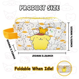 ROFOLO Kawaii piel sintético Bolsa de cosméticos, Amarillo-Pom, Lindo, dibujos animados, casual, baño