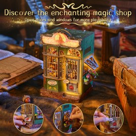 Book Nook Kit, DIY Miniature Dollhouse Booknook Kit for Adults Teens, Mini Tiny House Bookshelf Insert 3D Wooden Puzzle Bookends Decor with LED Light, Gifts for Family and Friends (Model-1)