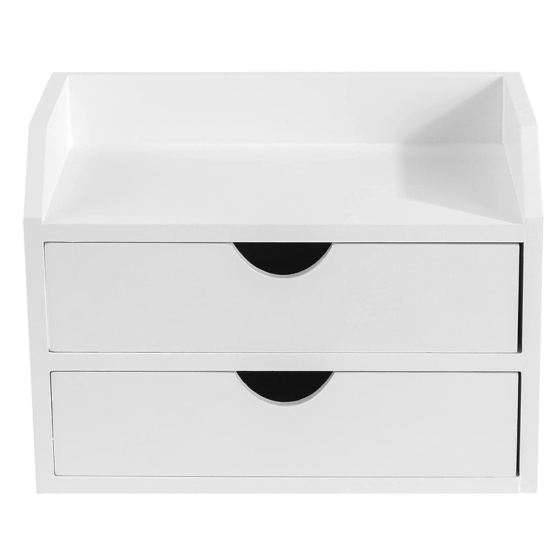 ROSE BLOOM White Wood Desk Organizer with 2 Drawer, Mini