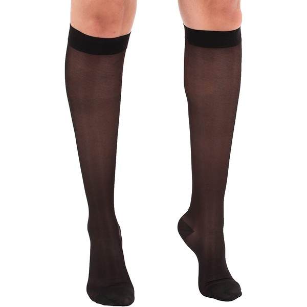 Absolute Support - Made in USA - Size Medium - Sheer Compression Socks for Women Circulation 15-20 mmHg - Lightweight Long Compression Knee High Support Stockings for Ladies - Black
