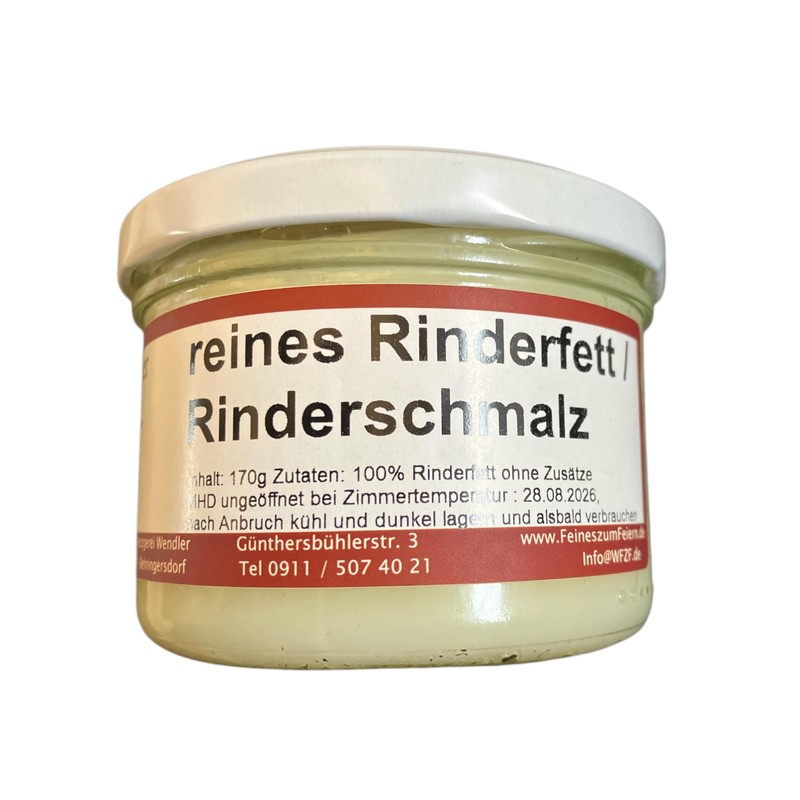 Rinderfett/Rindertalg/Rinderschmalz im Glas hausgemacht in der fränkischen Handwerksmetzgerei (165g)