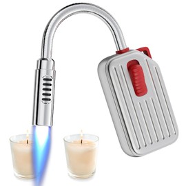 Megainvo Butane Lighter Torch Long Lighter Gas Refillable Fireplace Lighter with Adjustable and Continuous Flame, Long Neck Camping Lighter for Candle Fireplace Grill Camping (No Butane Included)