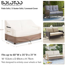 SoloToo Outdoor Couch Cover Waterproof Patio Furniture Covers, 60 Inches Outdoor Sofa Cover, Furniture Covers for Patio Seating (Beige)