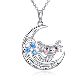 ONEFINITY Axolotl Necklace Sterling Silver I Love You to The Moon and Back Cute Animal Jewelry Gifts for Women Girls Daughter, Sterling Silver