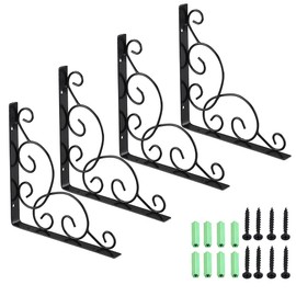 CENPEK 4 Pack Decorative Wall Shelf Brackets 8.3inch Heavy Duty L Corner Brace Shelf Support Floating Metal Brackets with Screws-Black