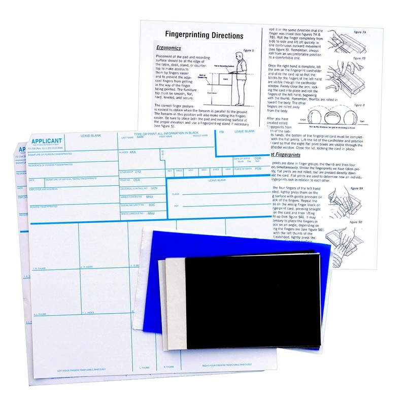 FD-258 Fingerprint Kit: Five Cards, Ink and Directions for use
