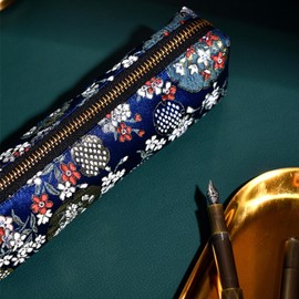 Uoocg Retro Brocade Pencil Case Large Adult Pencil Case for School College Students Girls, blue, Cosmetic bag